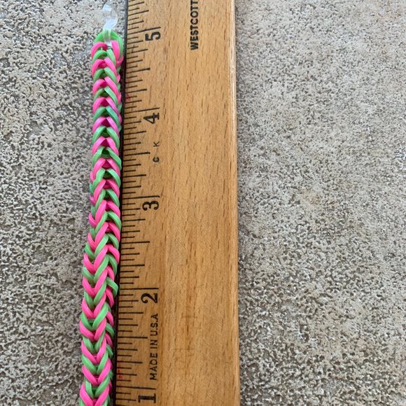 Neon Pink and Green Fishtail Rainbow Loom Bracelet - Picture 3 of 3